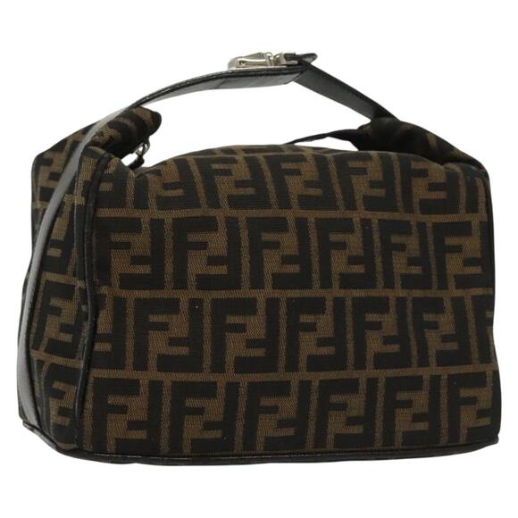 FENDI Zucca Canvas Hand Bag Black Brown Silver - Picture 1 of 13